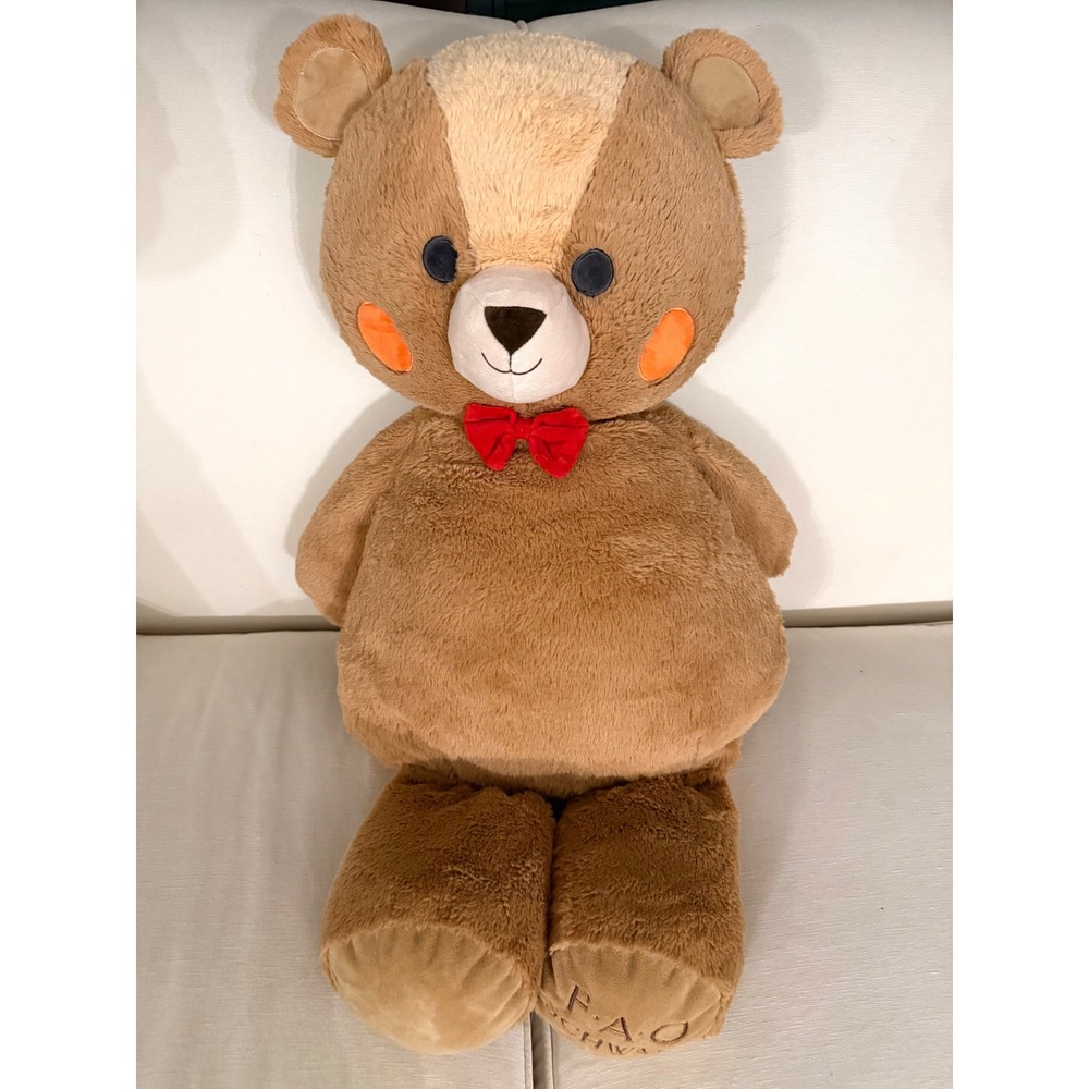 FAO Schwarz 2018 Plush Teddy Bear Brown Orange Cheeks Red Bow Tie 32" Large